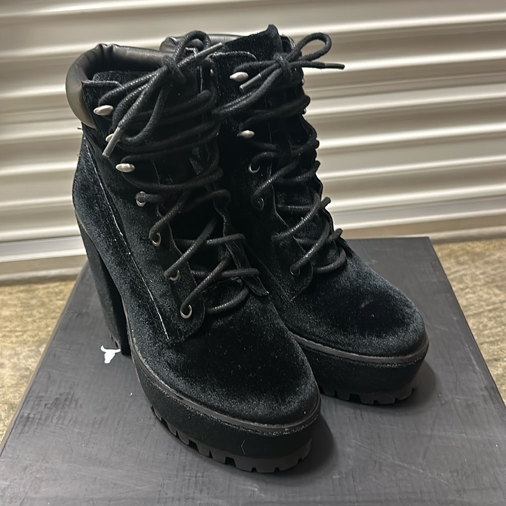 Windsor Smith Laken black leather high heel combat boot, Size 5/36